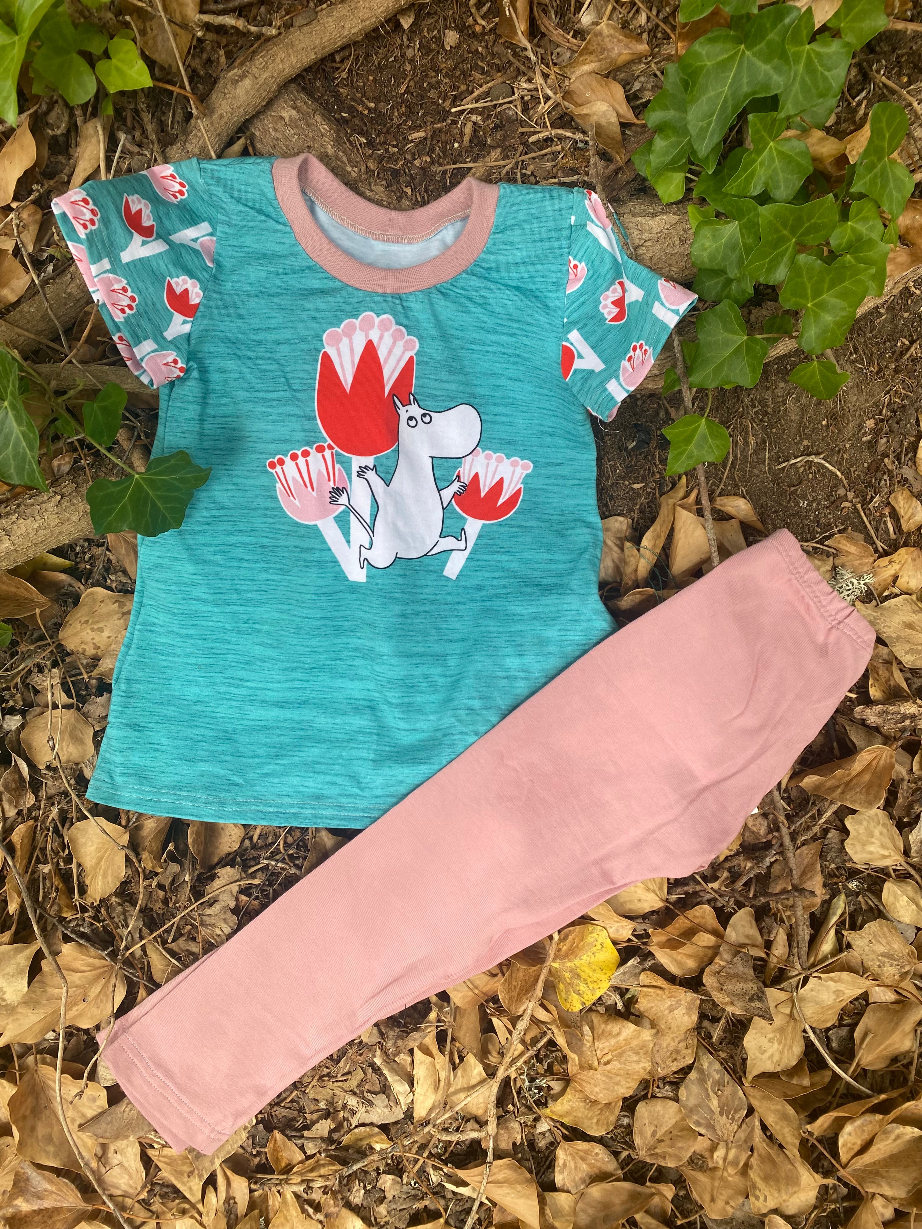 Shirt & Leggings "Dansande tulpaner" i turkos stl 104